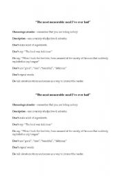 English Worksheet: Guidelines for writing about a memorable meal