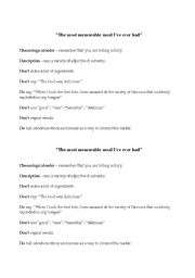 English worksheet: Guidelines for writing about a memorable meal