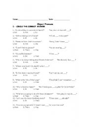 English Worksheet: Object pronouns