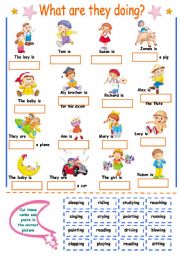 English Worksheet: Present Continuous for kids (cut and paste)