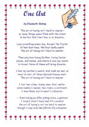 English Worksheet: One Art by Elisabeth Bishop