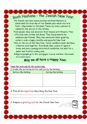 English Worksheet: Rosh Hashana - the Jewish New Year