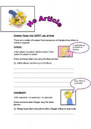 English worksheet: No articles