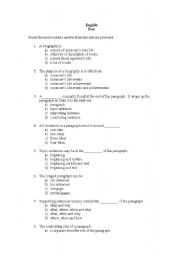 English Worksheet: Test on paragraphs