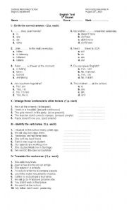 English Worksheet: review tenses