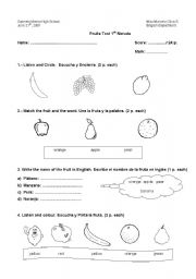 English Worksheet: test  fruit