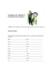 English Worksheet: MR BEAN PRESENT CONTINUOUS