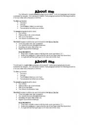 English worksheet: About Me