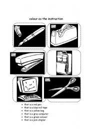 English worksheet: colour the objects