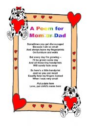 English Worksheet:  A poem for mom or dad