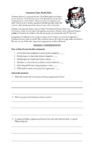 English Worksheet: Christmas Time World Wide (READING COMPREHENSION)