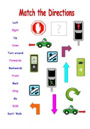 English Worksheet: Match the Directions - Words and Pictures