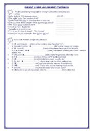 English Worksheet: present simple and continuos