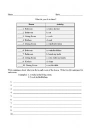 English worksheet: Rooms of the House:  What do you do there?