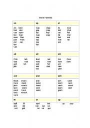 English Worksheet: Word Families Study Sheet
