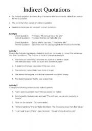 English Worksheet: Indirect Quotations