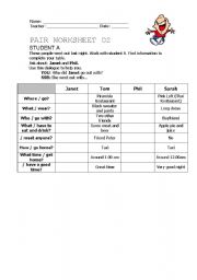 Past Simple - Pair work activity - Student A