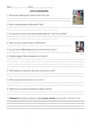 English Worksheet: Eating disorders