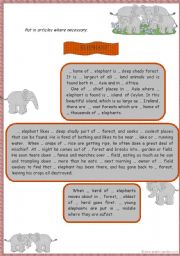 English worksheet: ELEPHANT(Articles)