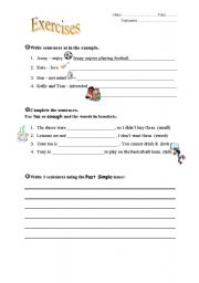 English Worksheet: Past Simple and too/enough