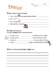 English worksheet: Past Simple and too/enough