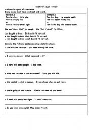 English worksheet: Relative Clause Review