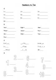 English Worksheet: Numbers to 10