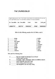 English Worksheet: THE INCREDIBLES 