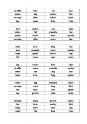 English Worksheet: Bingo cards with animals