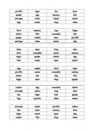 English Worksheet: Bingo cards with animals
