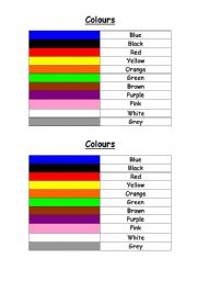 English worksheet: Colours