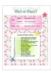 English Worksheet: Whos or Whose?