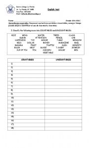 English Worksheet: countable and uncountable test