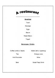 English worksheet: Engllish Menu