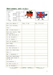 English Worksheet: Short answers, verb 