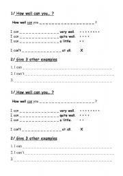 English worksheet: How well can you?