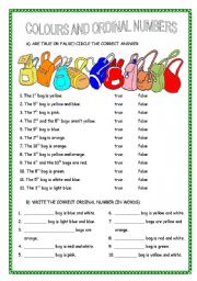 English Worksheet: COLOURS AND ORDINAL NUMBERS