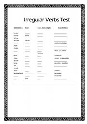 English worksheet: Irregular verbs test