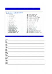 English worksheet: Ordinal and cardinal numbers