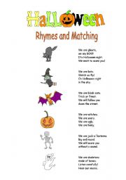 English Worksheet: Halloween Rhymes and Matching