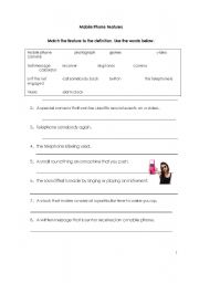 English Worksheet: mobile phone features