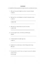 English worksheet: Concessive clauses