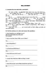 English Worksheet: will wont