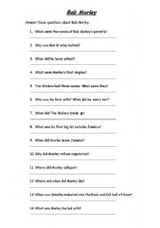 English Worksheet: Bob Marley