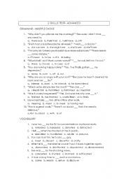 English Worksheet: Advanced 2 skills test - vocab and grammar - with key