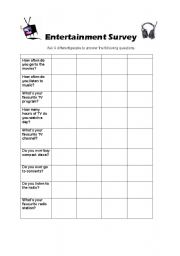 English Worksheet: Entertainment Survey