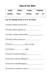 English Worksheet: Days of the week 