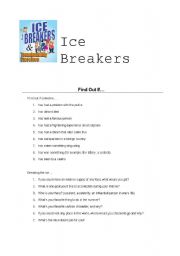 English Worksheet: Ice Breakers