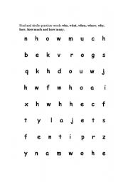 English Worksheet: Question Word Wordsearch