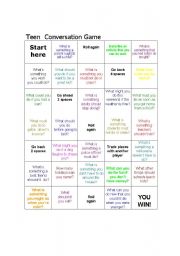 English Worksheet: Teen Conversation Gameboard